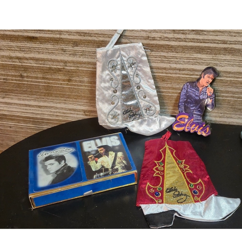 Elvis Presley Memorabilia Set Playing Cards Satin Boots Ornaments 2001 Standee